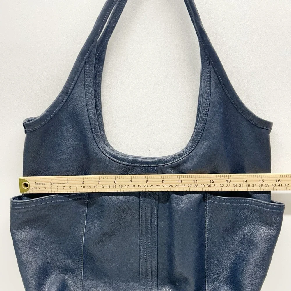 Rough and Tumble Leather Hobo Slouch Tote Bag Blue Pockets Made in Maine - Picture 13 of 16